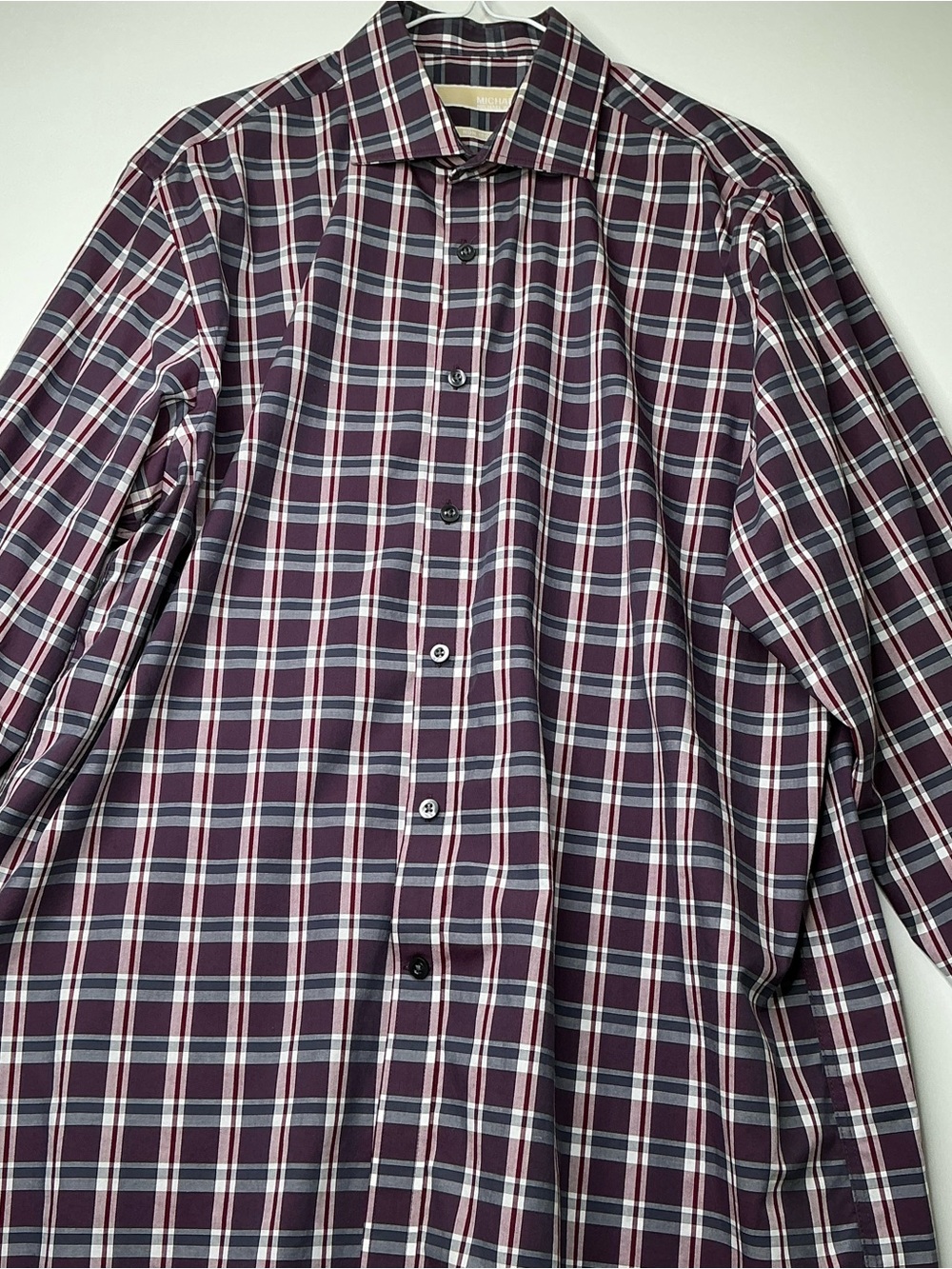 Michael Kors Plaid Shirt Men's Size Large Button Up 100% Cotton White Red 17